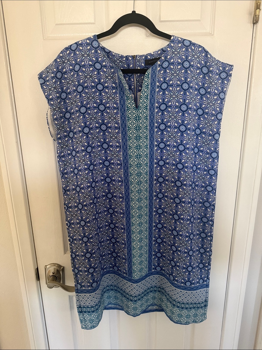 Blue Patterned Mini Dress with Center Panel